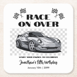 シルバーのレースカーモダンでレースを行う スクエアペーパーコースター