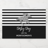 シルバーのレースホースのストライプ リキュールボトルラベル (シングルラベル)