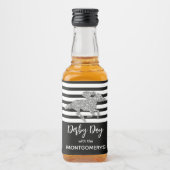 シルバーのレースホースのストライプ リキュールボトルラベル (正面)