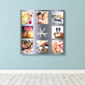 シルバーの写真コラージュ ファミリー モノグラム キャンバスプリント (インサイチュ (ウッドフロア))