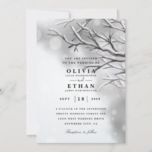 シルバーの冬の結婚式の招待状 招待状 (正面)