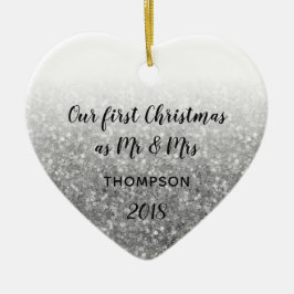 シルバーの初めてのクリスマスはミスター・アンド・ミセス結婚した・カップル セラミックオーナメント