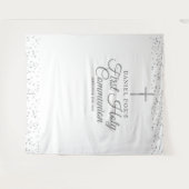 シルバーの初めての聖体拝領 フォトバックドロップ タペストリー (正面(横))