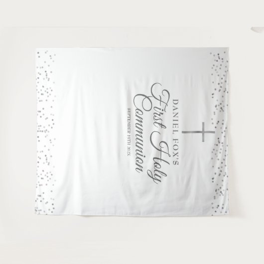 シルバーの初めての聖体拝領 フォトバックドロップ タペストリー (正面(横))