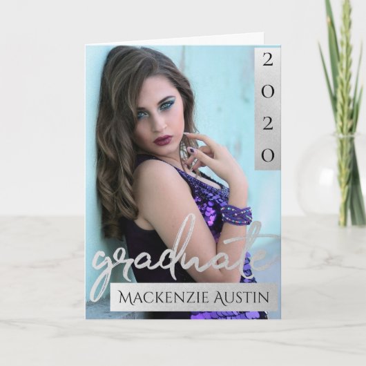 シルバーの卒業証書 |ブラシグラードフォトキープサケ サンキューカード (正面)