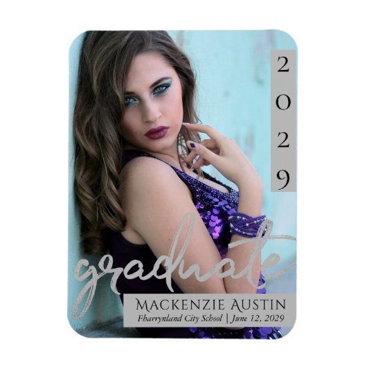 シルバーの卒業証書 |ブラシグラードフォトキープサケ マグネット (縦)