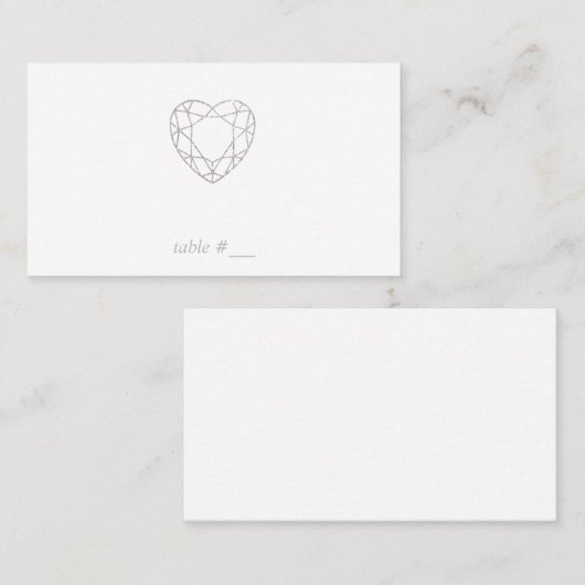 シルバーの幾何学的ハート座席表 – フラット プレイスカード (正面/裏面)