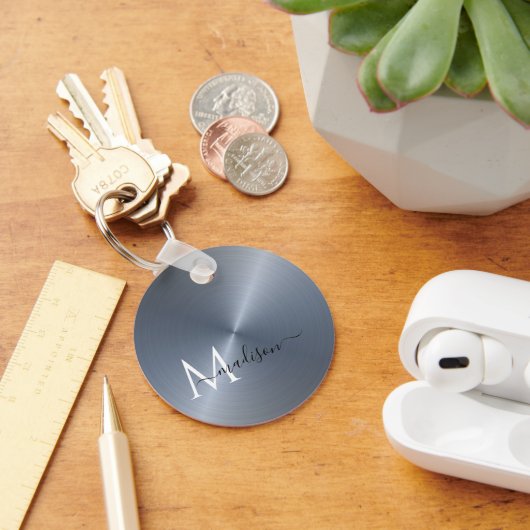 シルバーの放射状メタリックのスクリプト名 キーホルダー (デスク)