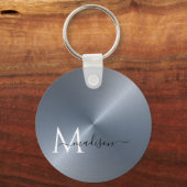 シルバーの放射状メタリックのスクリプト名 キーホルダー (正面)