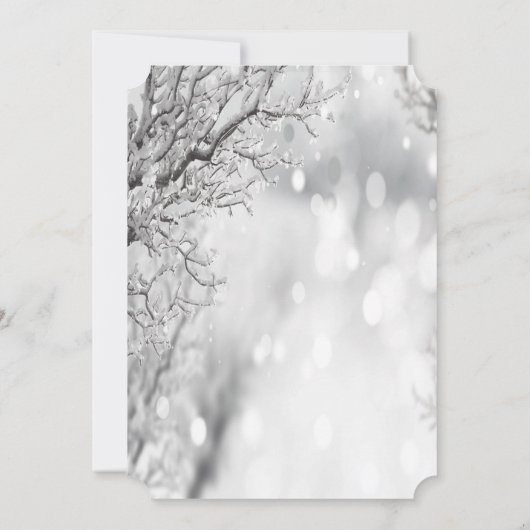 シルバーの木の枝、ワイングラスのブライダルシャワー 招待状 (裏面)