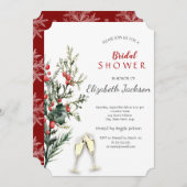 シルバーの木の枝、ワイングラスのブライダルシャワー 招待状 (正面/裏面)