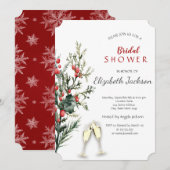 シルバーの木の枝、ワイングラス ブライダルシャワー 招待状 (正面/裏面)