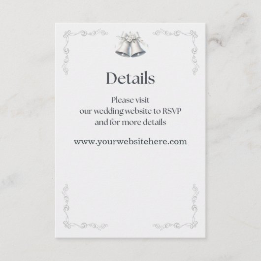 シルバーの結婚式の鐘のウェブサイトの詳細 封入 エンクロージャーカード (正面)