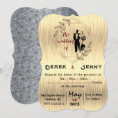 シルバーの結婚式 招待状 (正面/裏面)