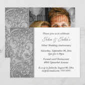 シルバーの結婚記念日 花の渦巻 招待状 (正面/裏面)