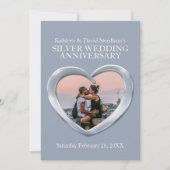 シルバーの結婚25周年 ハート写真 招待状 (正面)