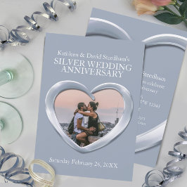 シルバーの結婚25周年 ハート写真 招待状