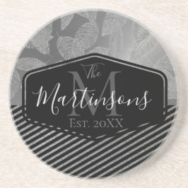 シルバーの羽モノグラムストライプファミリー コースター