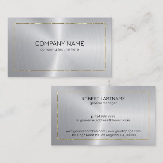 シルバーの背景(金ゴールド付き縁ど) 名刺 (正面/裏面)