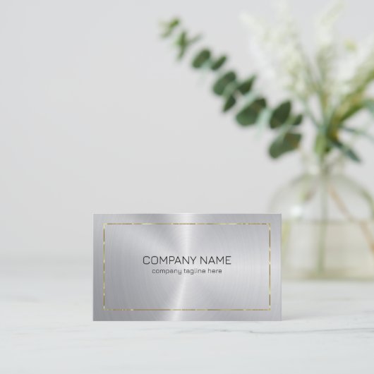 シルバーの背景(金ゴールド付き縁ど) 名刺 (スタンド正面)