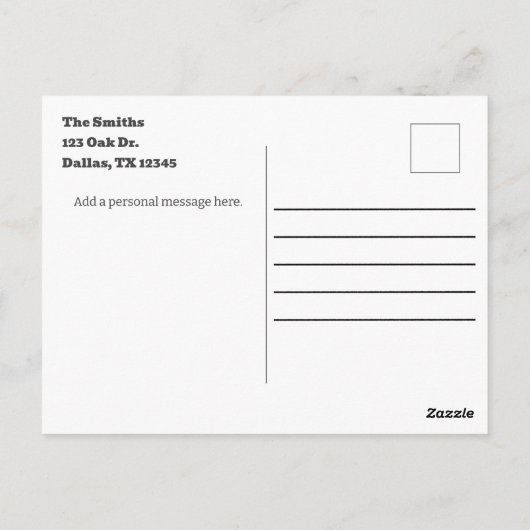 シルバーの花と黒いサンキューカードの線 ポストカード (裏面)