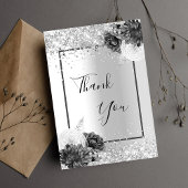 シルバーの花柄グリッターが上品で華やか サンキューカード