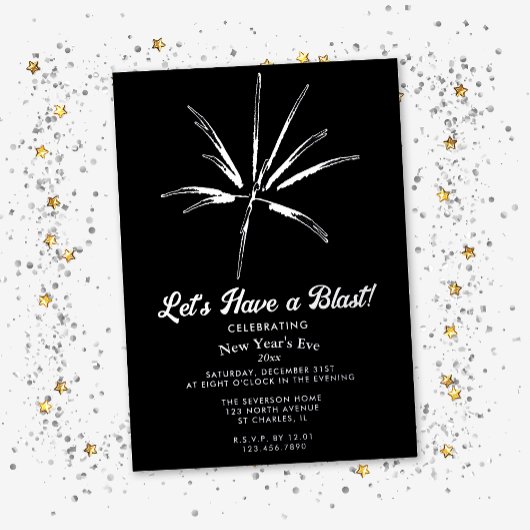 シルバーの花火 新年の夜のParty 箔招待状