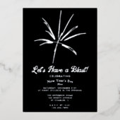 シルバーの花火 新年の夜のParty 箔招待状 (正面)