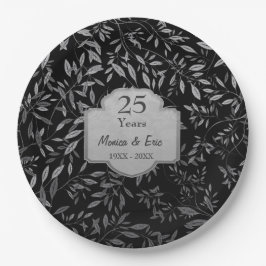 シルバーの葉のブラック 25周年記念 ペーパープレート