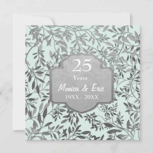 シルバーの葉 25周年記念結婚式 招待状 (正面)