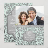 シルバーの葉 25周年記念 結婚式 招待状 (正面/裏面)