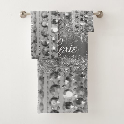 シルバーの輝くビーズ パーソナライズされた バスタオルセット (インサイチュ)