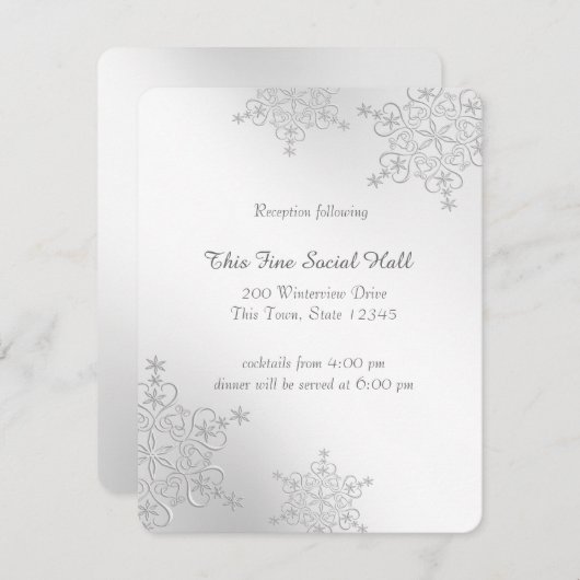 シルバーの雪の結晶の受付 エンクロージャーカード (正面/裏面)