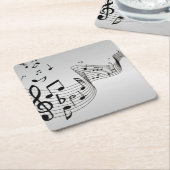 シルバーの音楽ノート スクエアペーパーコースター (アングル)