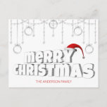 シルバーぶら下がったの装飾 シーズンポストカード<br><div class="desc">可愛い銀ぶら下がったの飾りとサンタハット付きメリークリスマスレター</div>