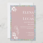 シルバーほこりっぽいバラホワイトスケッチ結婚フローラ 招待状 (正面)
