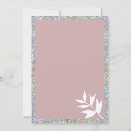 シルバーほこりっぽいバラホワイトスケッチ結婚フローラ 招待状 (裏面)