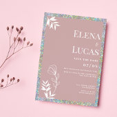 シルバーほこりっぽいバラホワイトスケッチ結婚フローラ 招待状