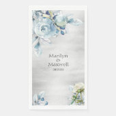 シルバーほこりっぽい青い牡丹結婚の長いディナーナプキン (正面)