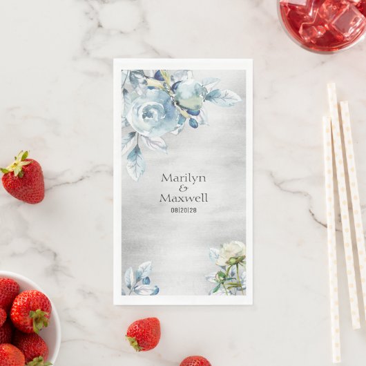 シルバーほこりっぽい青い牡丹結婚の長いディナーナプキン (インサイチュ)