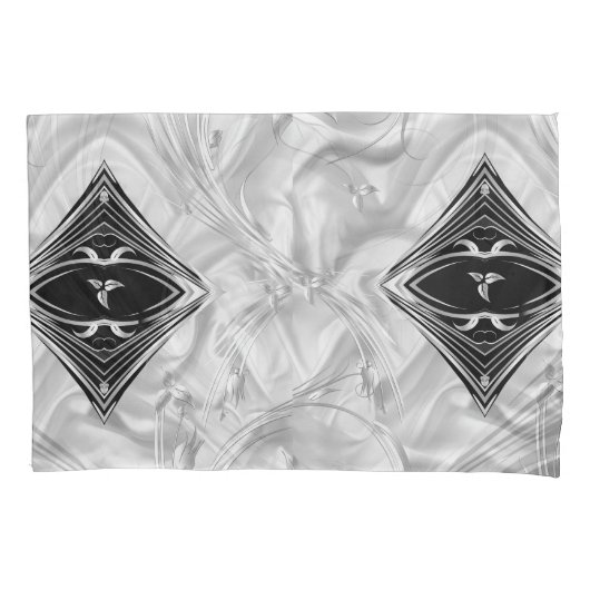 シルバーまたは抽象芸術の花Black - Silk 枕カバー (正面)