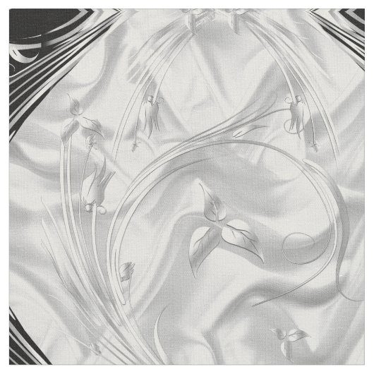 シルバーまたは抽象芸術の花Black - Silk & Art ファブリック (クローズアップ)