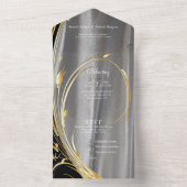 シルバーまたは金ゴールドの抽象芸術の花 – シルク&アート オールインワン招待状 (内側)