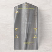 シルバーまたは金ゴールドの抽象芸術の花 – シルク&アート オールインワン招待状 (外側)