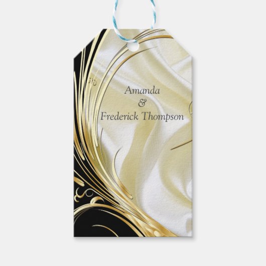 シルバーまたは金ゴールドの抽象芸術の花 – シルク&アート ギフトタグ (正面)