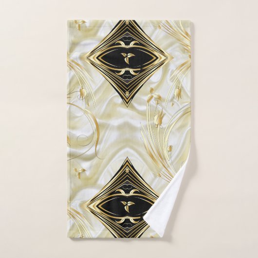 シルバーまたは金ゴールドの抽象芸術の花 – シルク&アート バスタオルセット (ハンドタオル)