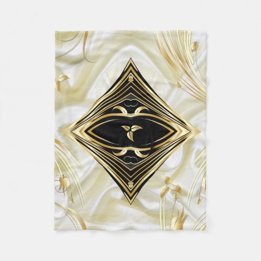 シルバーまたは金ゴールドの抽象芸術の花 – シルク&アート フリースブランケット (正面)