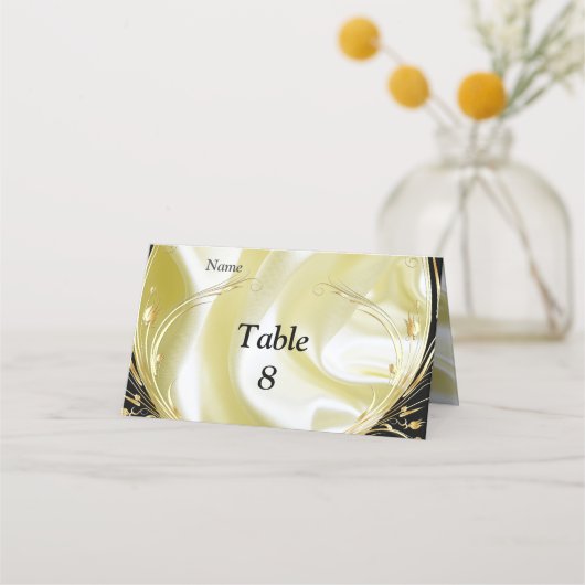 シルバーまたは金ゴールドの抽象芸術の花 – シルク&アート プレイスカード (正面)