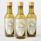 シルバーまたは金ゴールドの抽象芸術の花 – シルク&アート ワインラベル (ボトル)