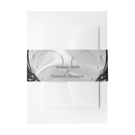 シルバーまたは金ゴールドの抽象芸術の花 – シルク&アート 招待状ベリーバンド (正面例)